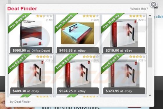 Anuncios de Deal Finder en ventanas emergentes
