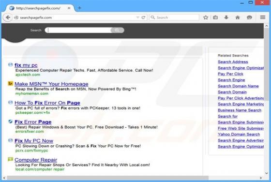Redireccionamiento a Searchpagefix.com