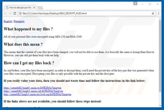 Virus secuestrador de equipos Satan