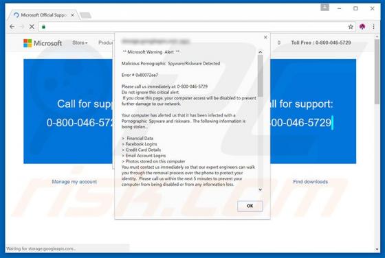 Estafa Microsoft Warning Alert