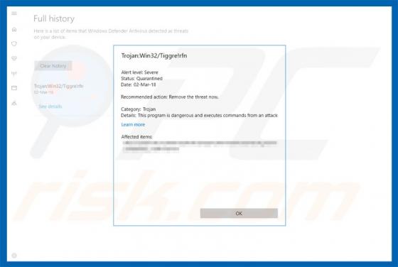 Virus Trojan Win32/Tiggre!rfn