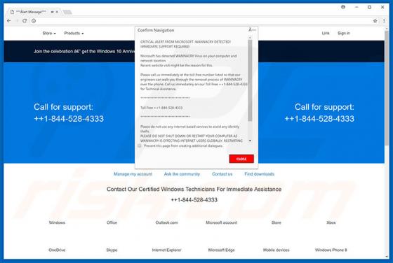Estafa en ventana emergente Critical Alert WANNACRY DETECTED