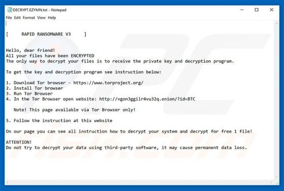 Virus encriptador RAPID RANSOMWARE V3
