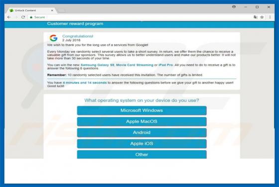 Estafa en pop-up Google Customer Reward Program
