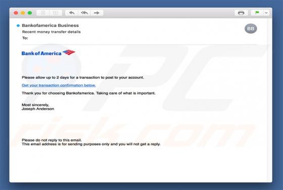 Virus por e-mail Bank Of America