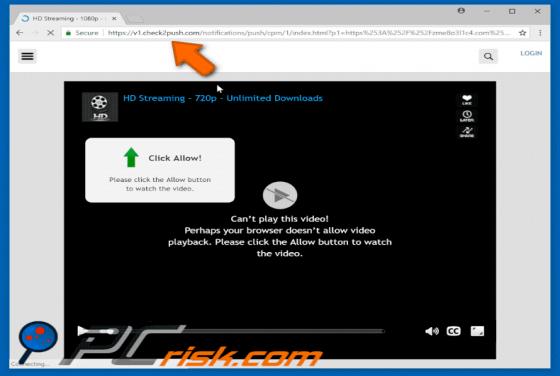 Ventana emergente que lleva a Check2push.com