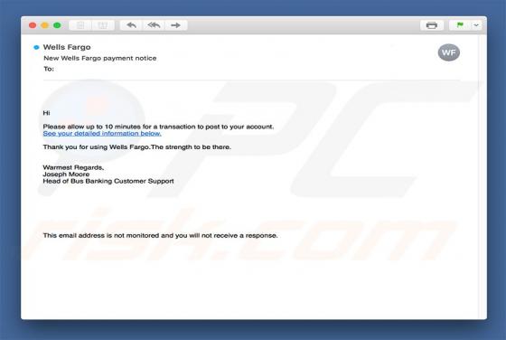 Virus por e-mail Wells Fargo
