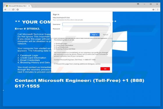 Estafa Error DT00X2 POP-UP