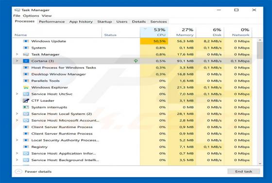Virus criptominero Cortana.exe