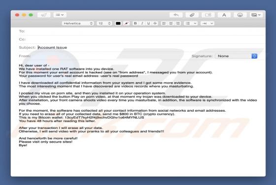 Estafa por e-mail We Have Installed One RAT Software