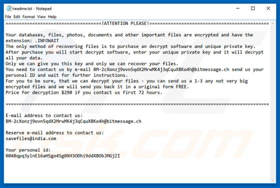 Virus encriptador INFOWAIT