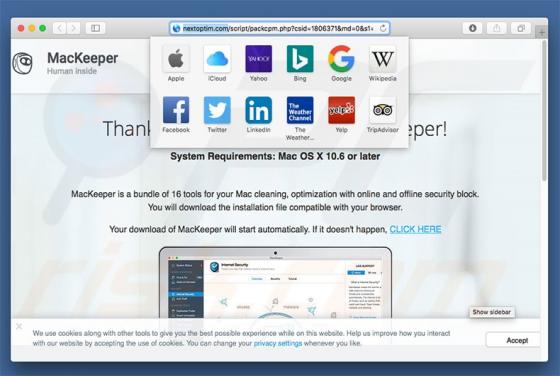 Redireccionamiento a Nextoptim.com en pop-up (Mac)