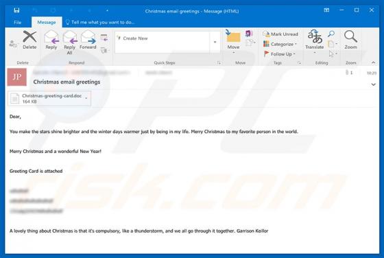 Virus por e-mail Christmas Greetings