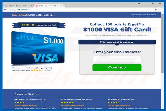 Estafa en pop-up $1000 VISA Gift Card