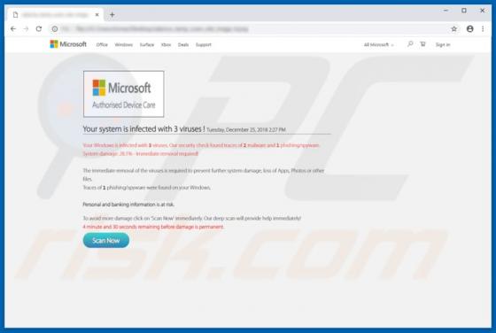 Estafa en pop-up Microsoft Authorised Device Care