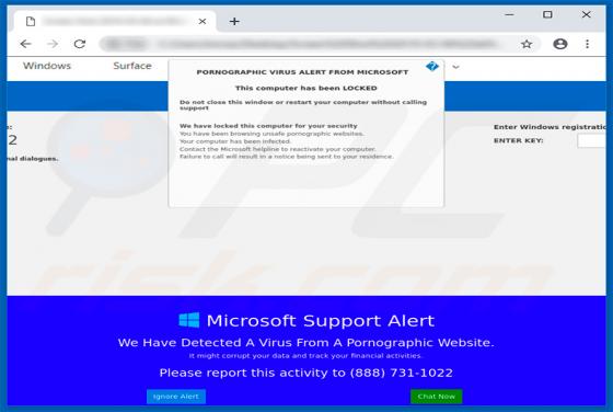 Estafa PORNOGRAPHIC VIRUS ALERT FROM MICROSOFT POP-UP