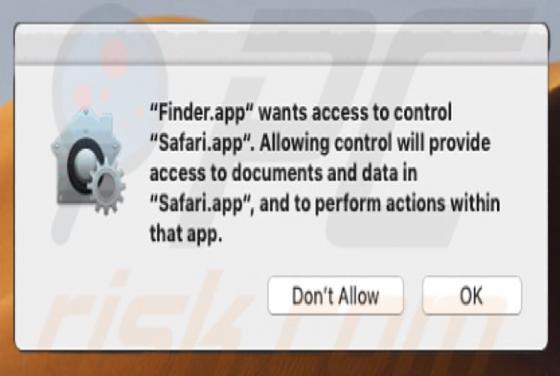 Virus en pop-up Finder.app Wants Access To Control Safari.app (Mac)