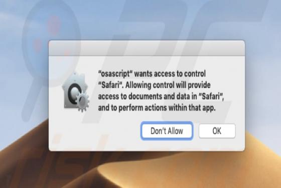 Virus en ventana emergente Osascript Wants To Control Safari (Mac)