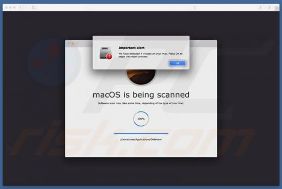 Estafa Your Mac Is Infected With 4 Viruses en pop-up (Mac)