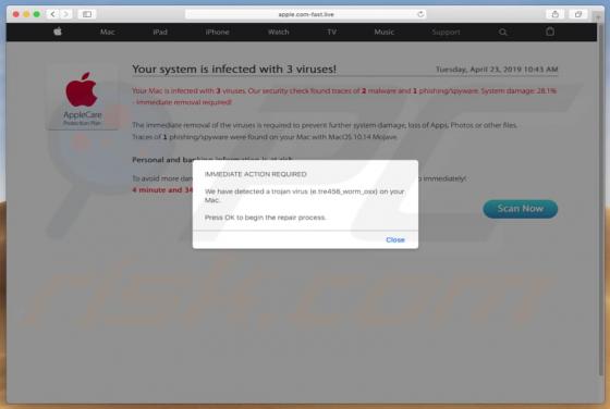 Estafa Apple.com-fast.live en ventana emergente (Mac)