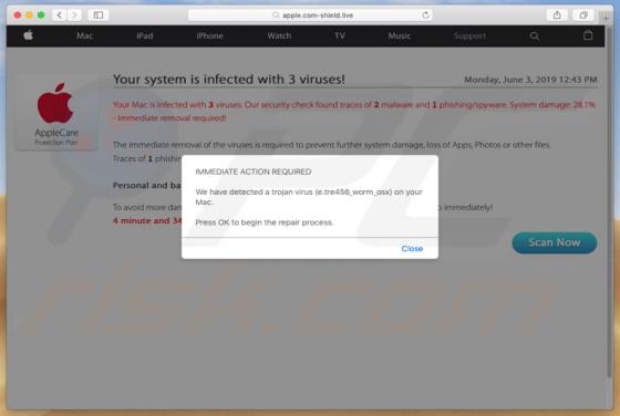 Ventana emergente Apple.com-shield.live (Mac)
