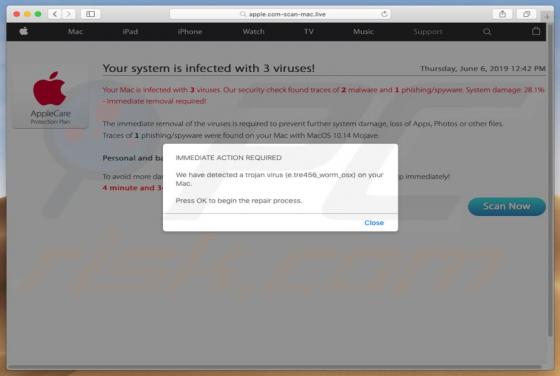 Estafa en pop-up Apple.com-scan-mac.live (Mac)