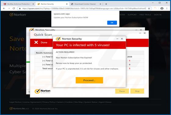 Estafa en ventana emergente Norton Subscription Has Expired Today