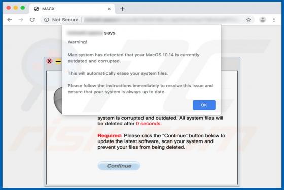 Estafa en pop-up Mac System Currently Outdated And Corrupted (Mac)
