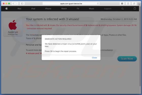 Estafa en pop-up Apple.com-guard-device.live (Mac)