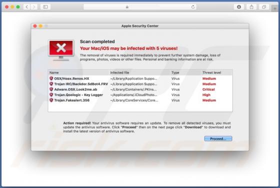 Estafa Ventana Emergente "Your Mac/iOS may be infected with 5 viruses!" (Mac)