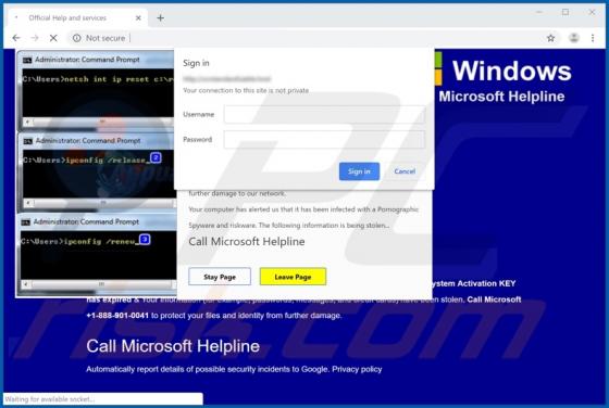 Estafa Ventana Emergente "Call Microsoft Helpline"