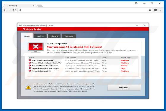 Estafa Ventana Emergente "Windows Defender Security Center"