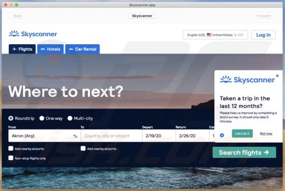 Aplicación SkyScanner (Mac)