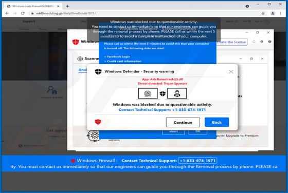 Estafa Ventana Emergente "Windows Was Blocked Due To Questionable Activity"