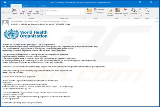 Email Virus "World Health Organization (WHO)"