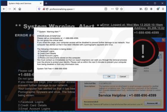Estafa Emergente "System Warning Alert"