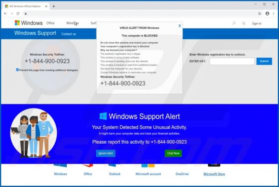 Estafa Ventana Emergente "VIRUS ALERT FROM Windows"