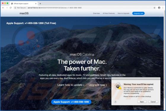 Estafa Emergente "Warning: Your MacOS Has Expired" (Mac)