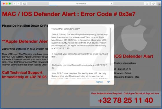 Estafa Emergente "IOS /MAC Defender Alert" (Mac)