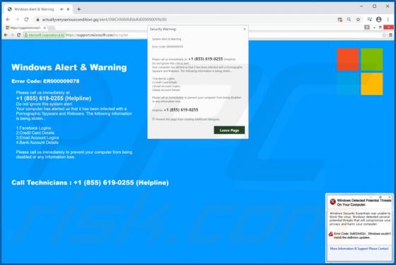 Estafa Emergente "Windows Alert & Warning"